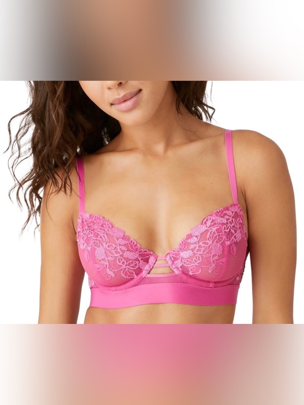 B Tempt’d by Wacoal Opening Act Underwire Bra Cornflower Pink Lace Bra 32DD NWT